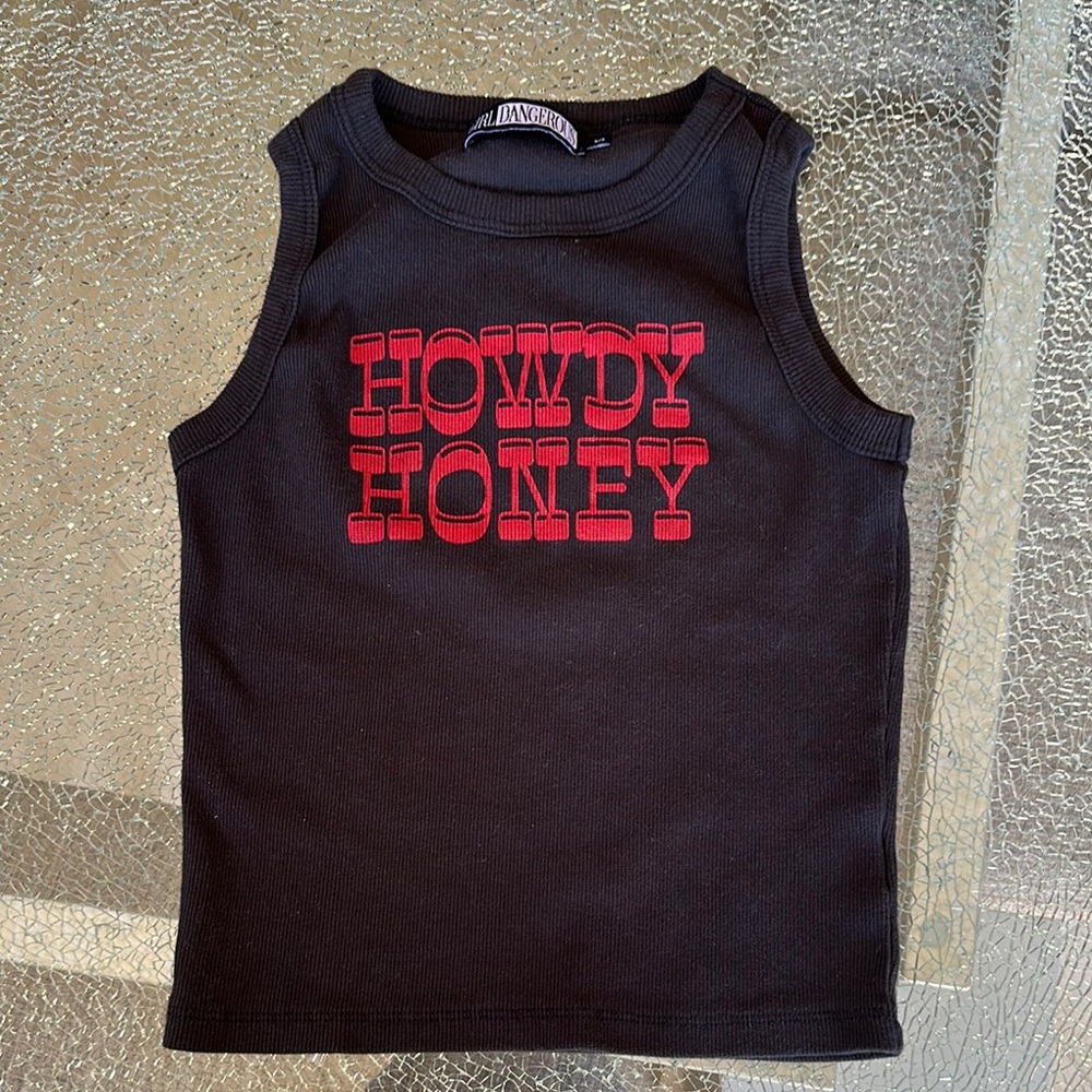 Black and Red Crop Top with Howdy Honey Print